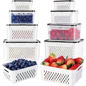Fruit Storage Containers for Fridge with Removable Colander Airtight 4 Pack